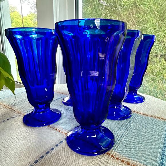 Set of 6 Anchor Hocking Cobalt Blue Fountainware Tall Parfait / Float Glasses - Picture 2 of 12